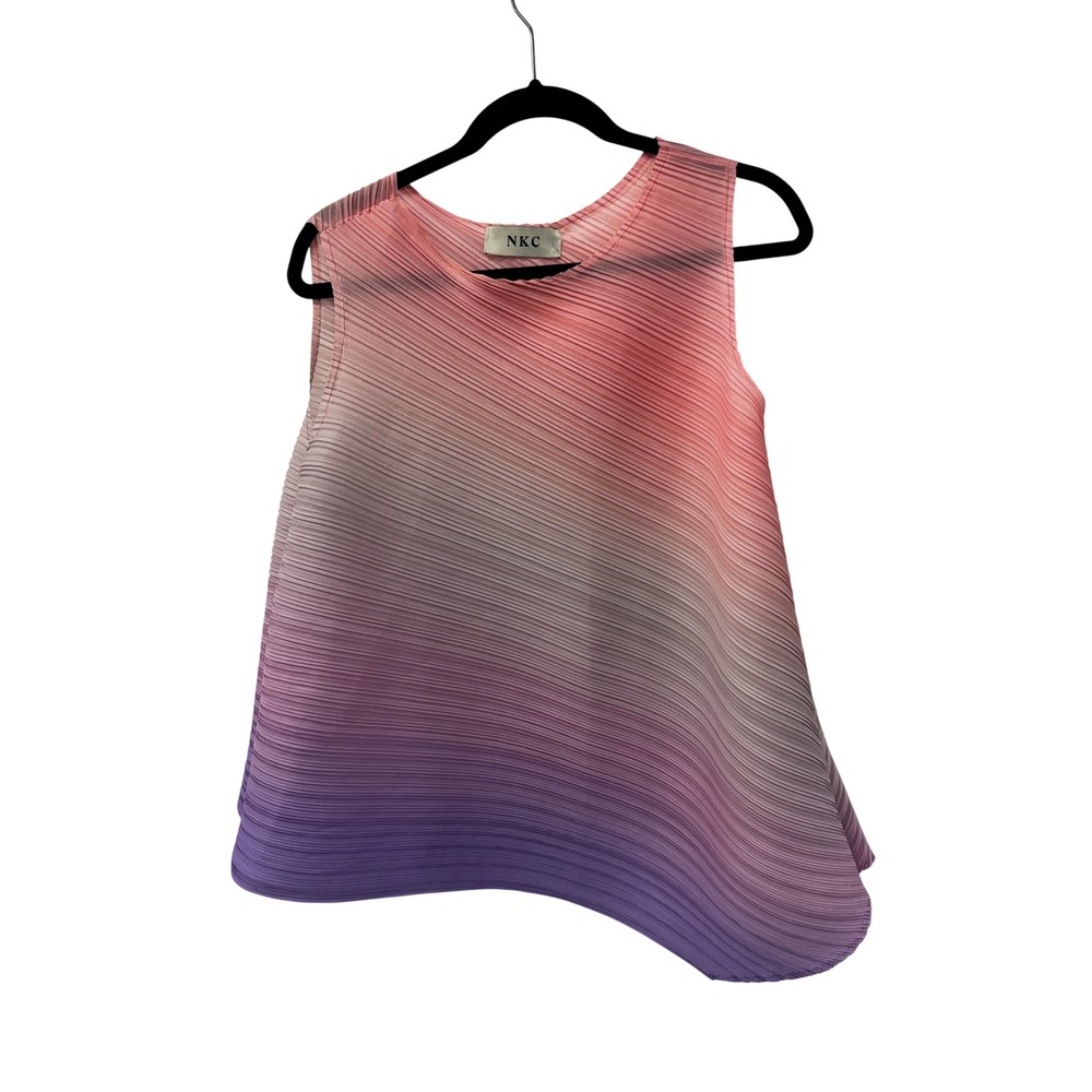 NKC Ombre Micro-Pleated Sleeveless Tank Asymmetrical Pink Purple Artsy Fairy